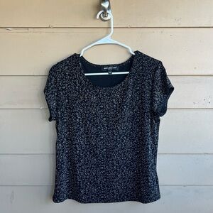 Vintage Black & Gold Floral Short Sleeve Top - Size M Y2K 90s Whimsigoth